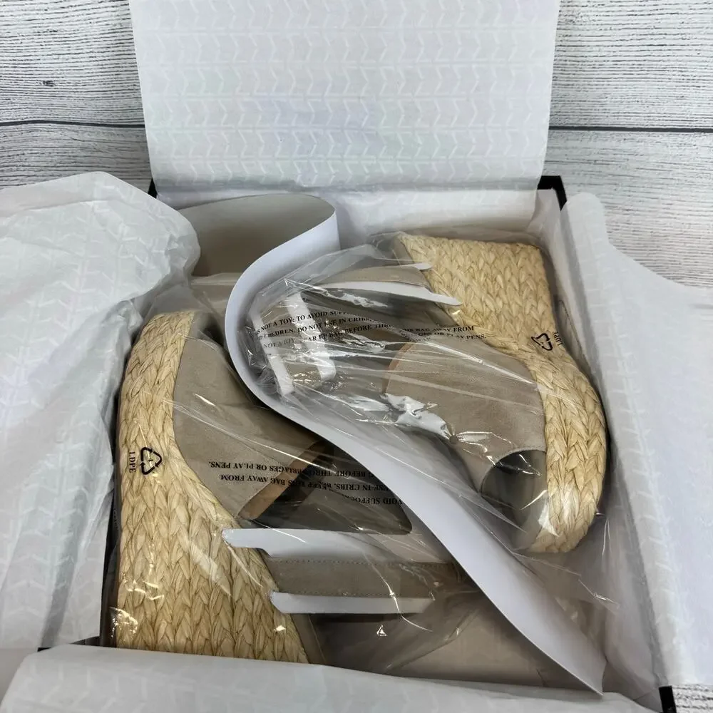 Marc Fisher Women's Natural Leather Nelly Ankle Strap Wedge Sandals Size 11